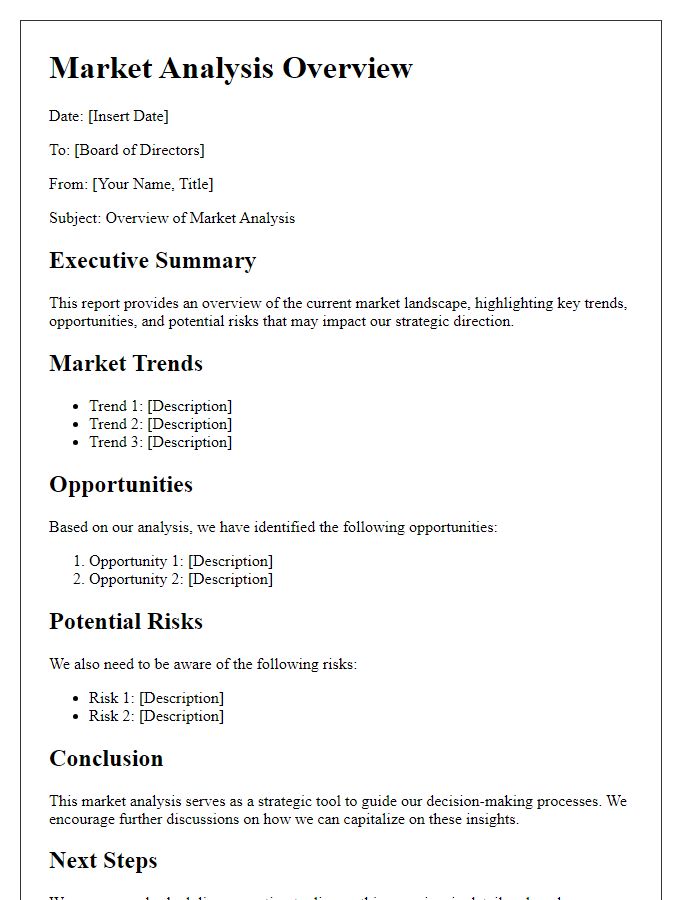 Letter template of board director market analysis overview.