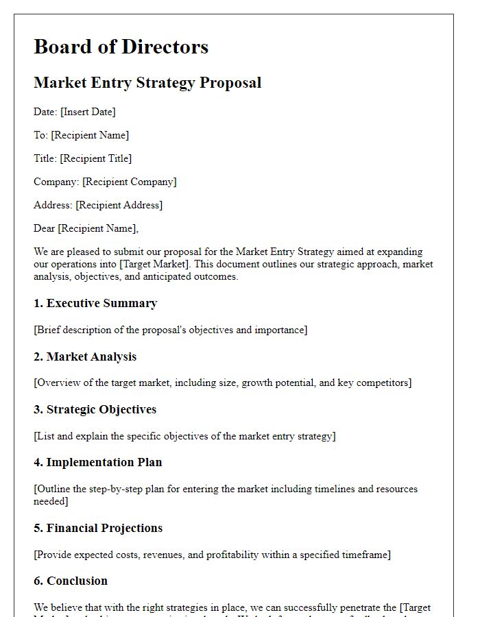 Letter template of board director market entry strategy proposal.