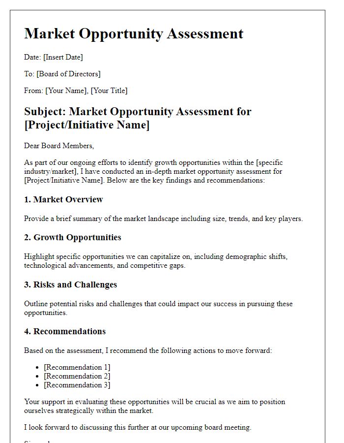 Letter template of board director market opportunity assessment.