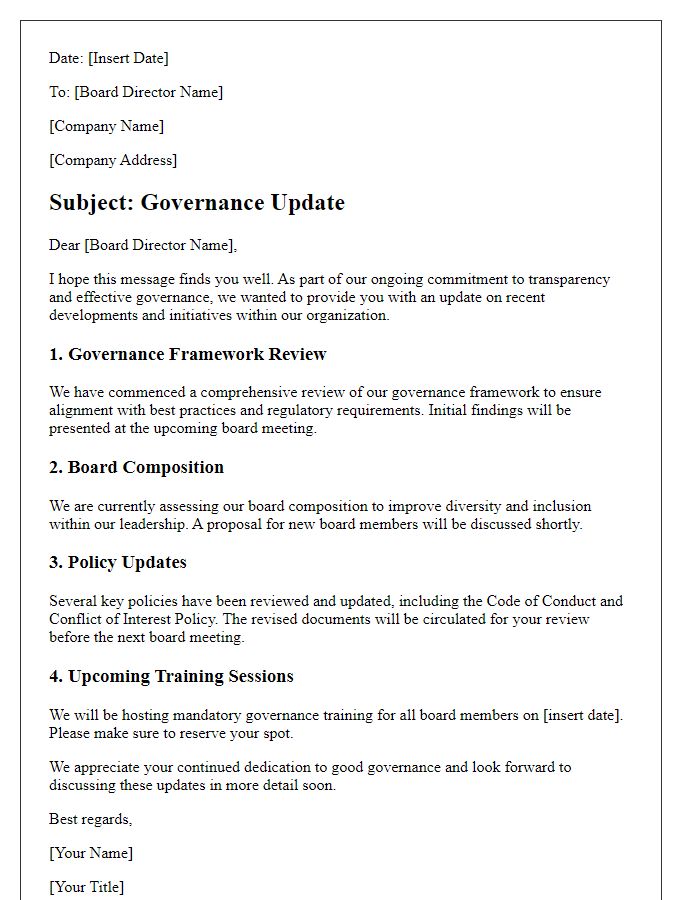 Letter template of governance update for board directors