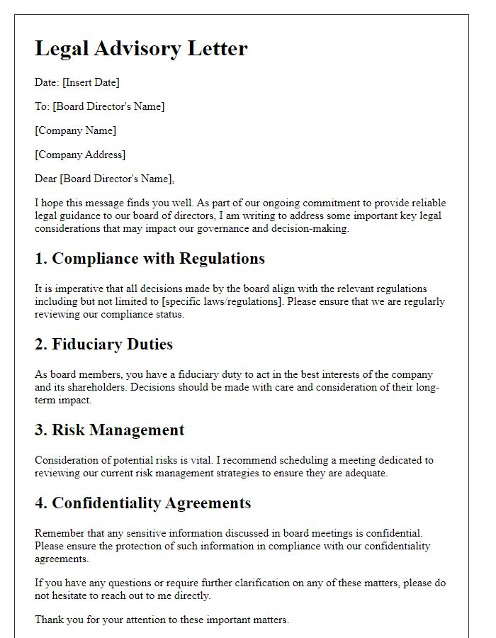 Letter template of legal advisories for board directors