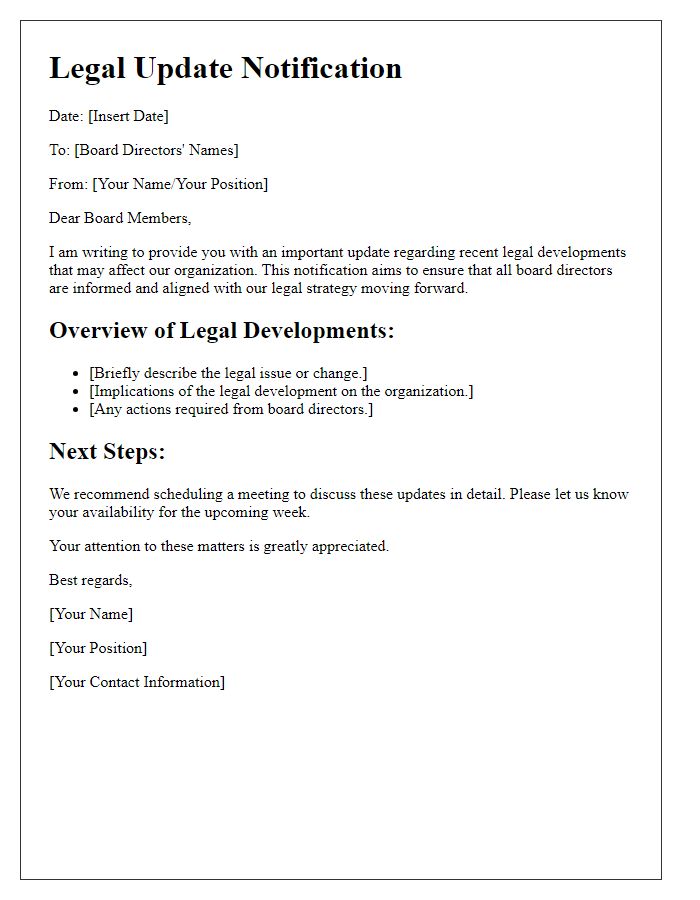 Letter template of legal update notification for board directors