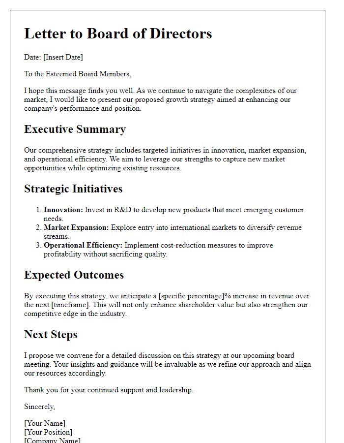 Letter template of business growth strategy for board directors