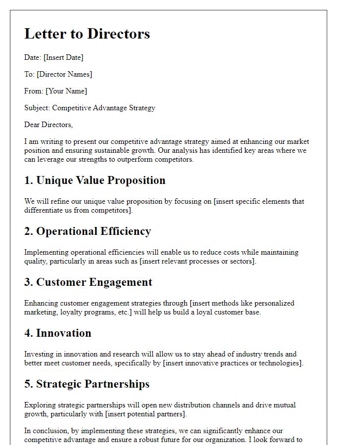 Letter template of competitive advantage strategy for directors