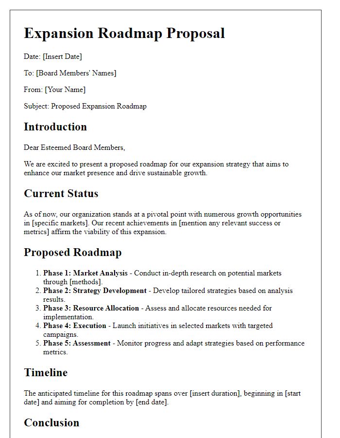 Letter template of expansion roadmap for board leadership