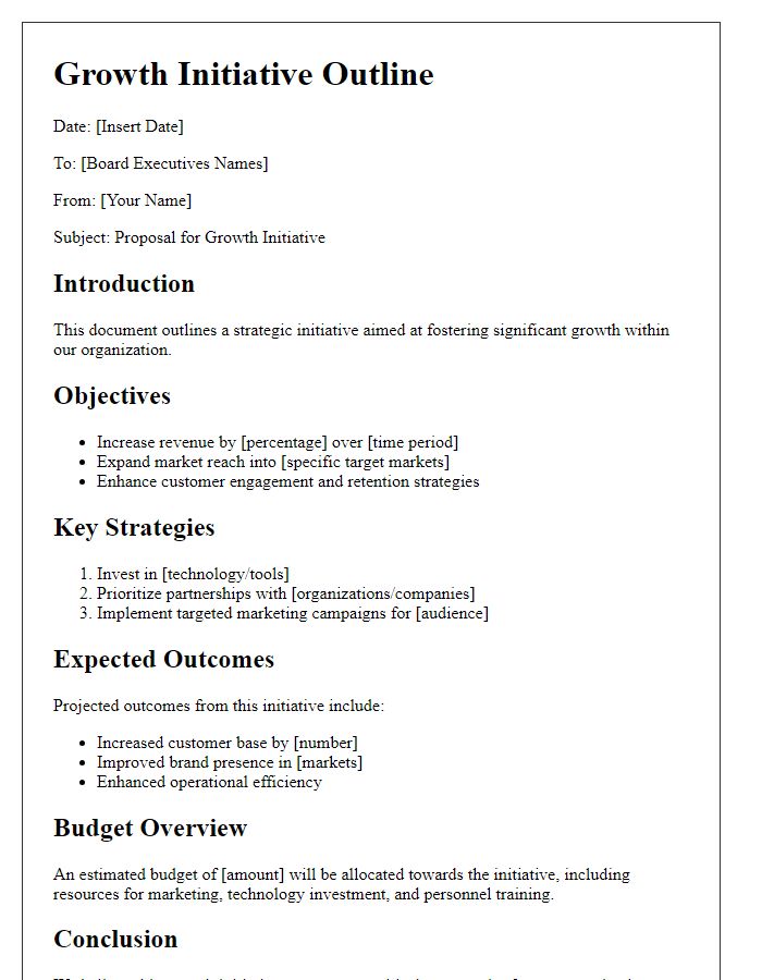 Letter template of growth initiative outline for board executives