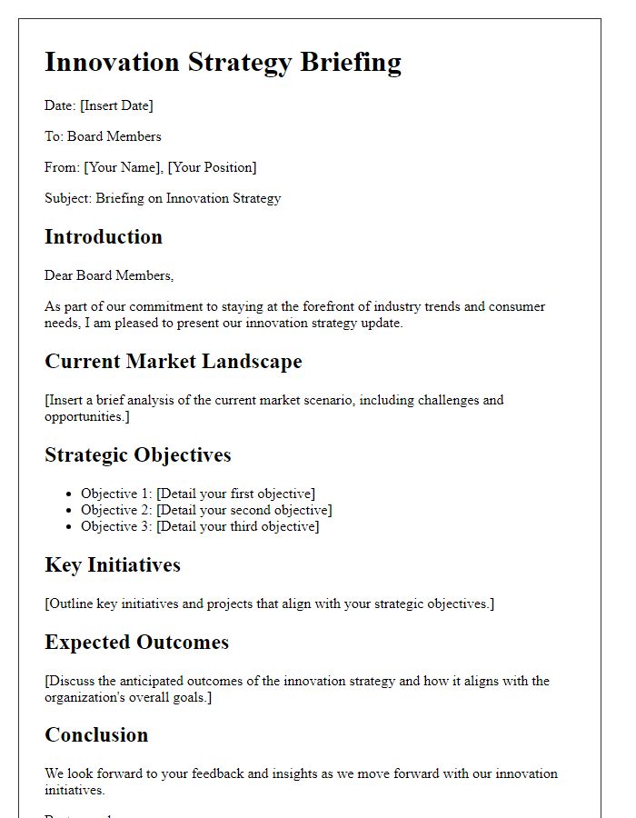 Letter template of innovation strategy briefing for board members