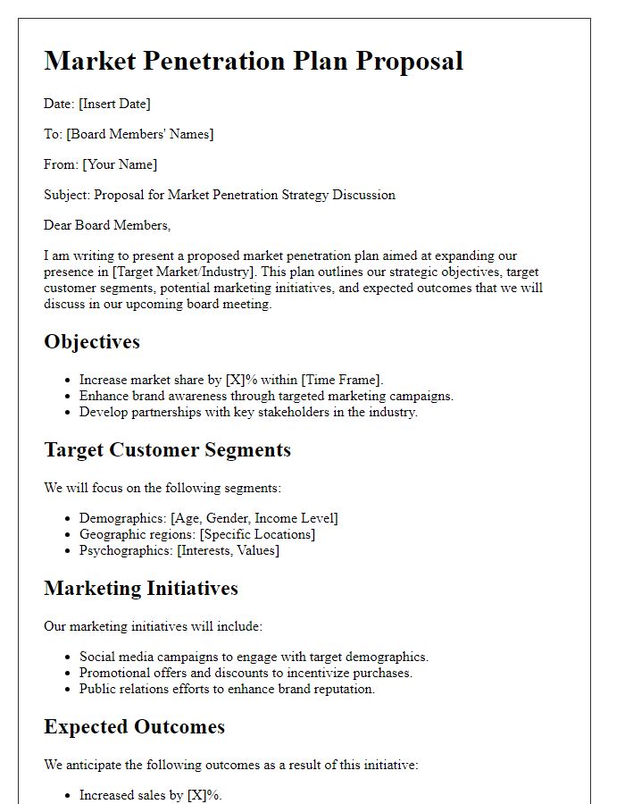 Letter template of market penetration plan for board discussion