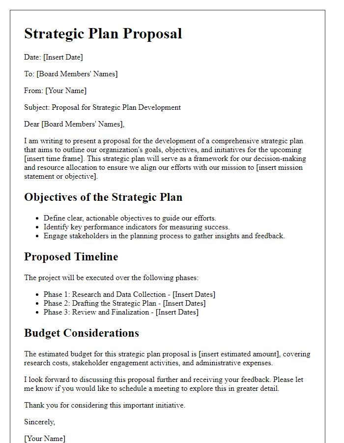 Letter template of strategic plan proposal for board members