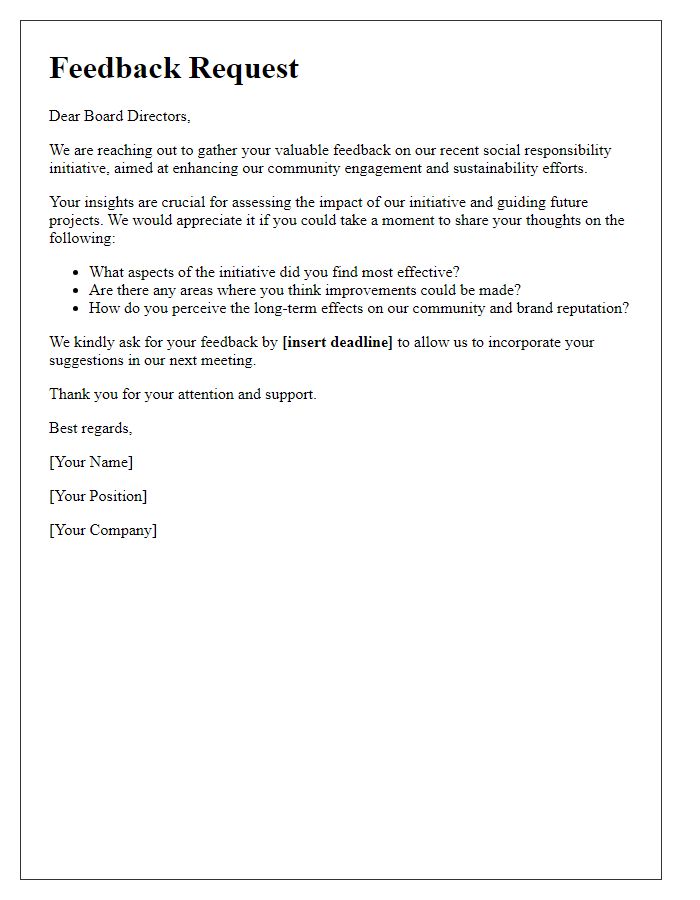 Letter template of feedback request from board directors on social responsibility initiative