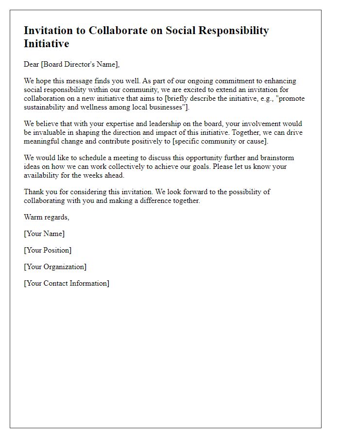 Letter template of invitation to collaborate on social responsibility initiative for board directors