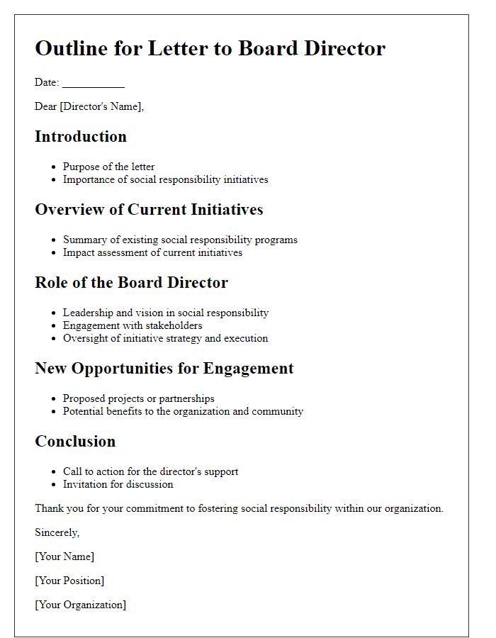 Letter template of outline for board director's role in social responsibility initiative