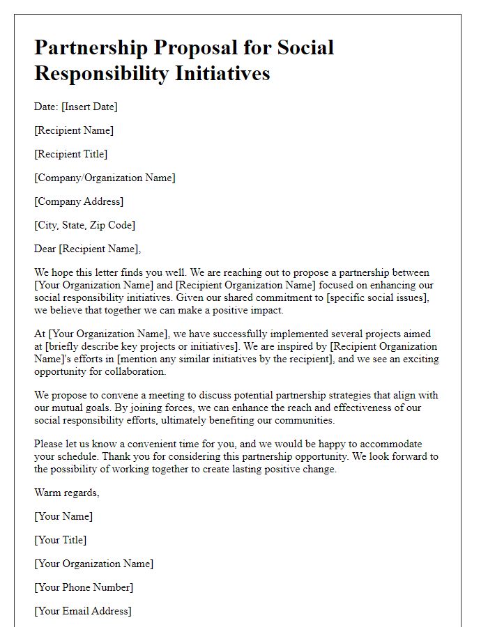 Letter template of partnership proposal for board directors in social responsibility endeavors