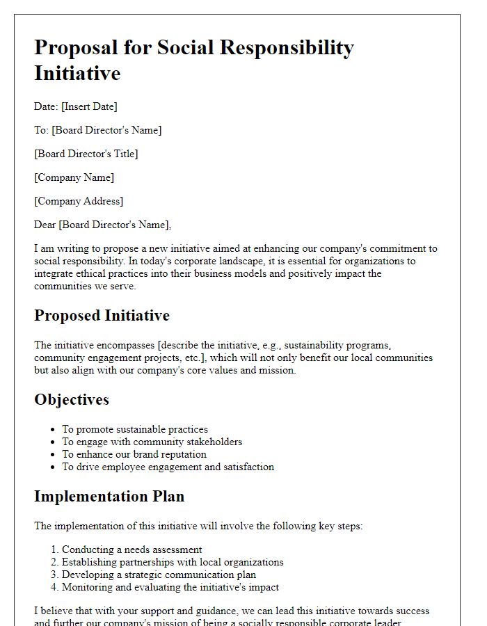 Letter template of proposal for board director social responsibility initiative