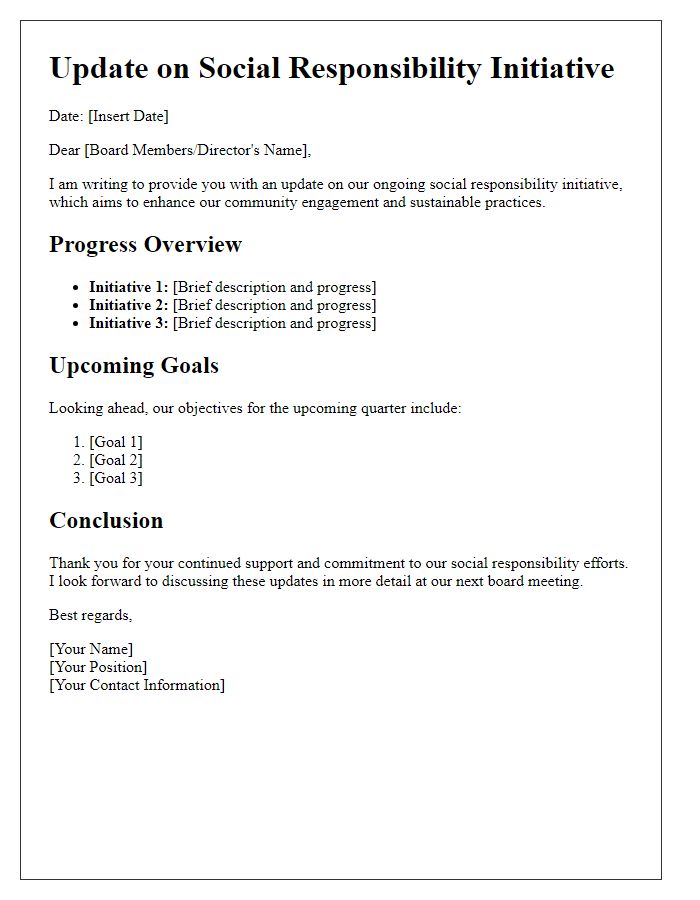 Letter template of update on board director social responsibility initiative progress