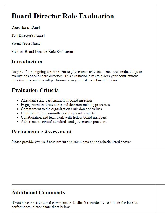 Letter template of board director role evaluation