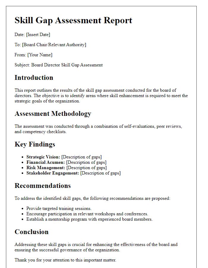 Letter template of board director skill gap assessment