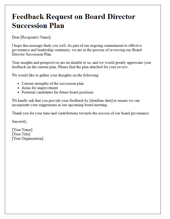 Letter template of board director succession plan feedback request