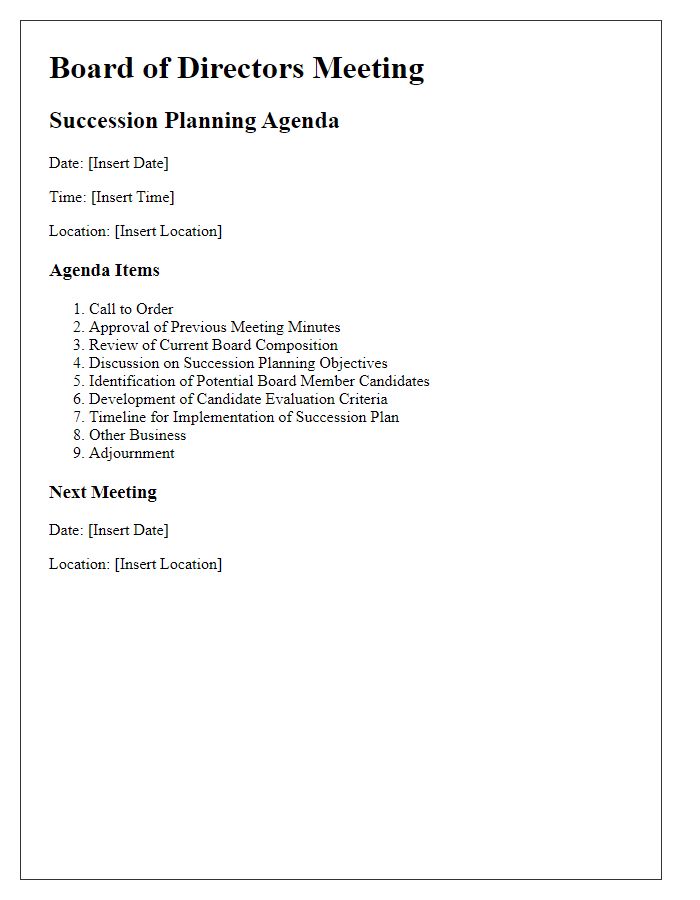 Letter template of board director succession planning agenda