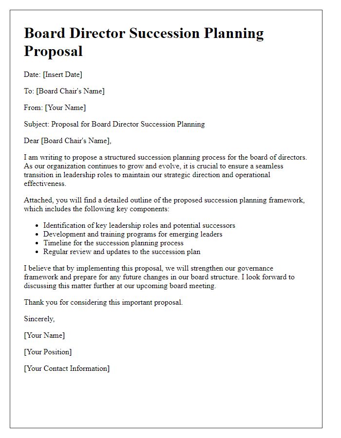 Letter template of board director succession planning proposal