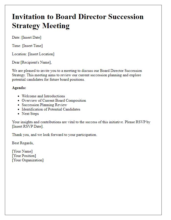 Letter template of board director succession strategy meeting invitation