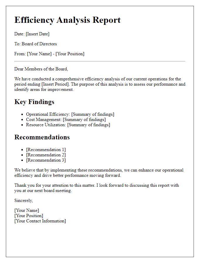 Letter template of efficiency analysis for board of directors