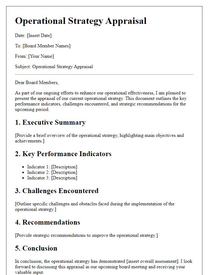 Letter template of operational strategy appraisal for board members