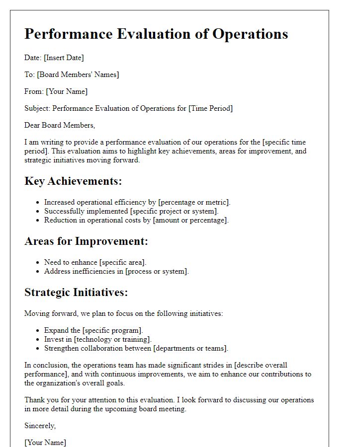 Letter template of performance evaluation for the board regarding operations