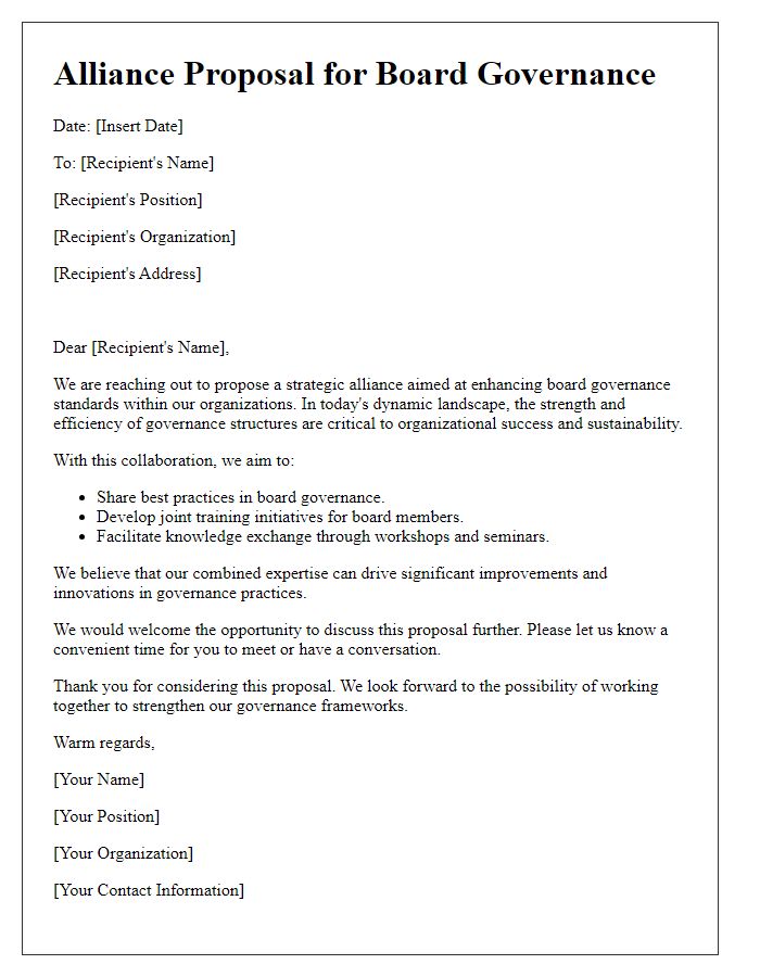 Letter template of alliance proposal for board governance