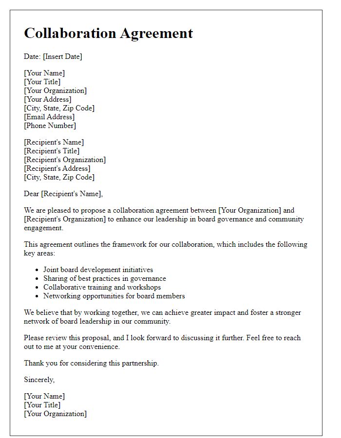 Letter template of collaboration agreement for board leadership