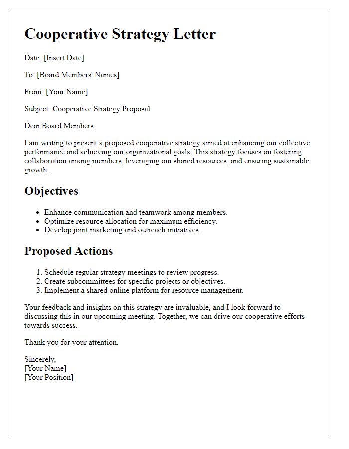 Letter template of cooperative strategy for board members