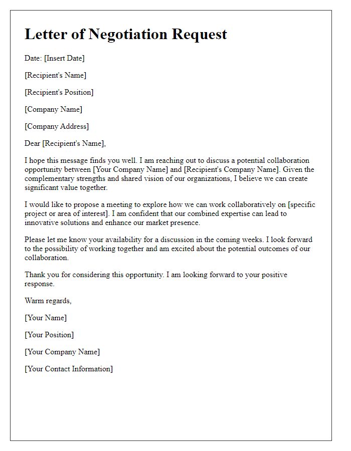 Letter template of negotiation request for board director collaboration