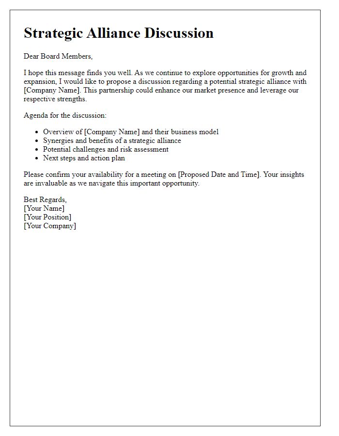 Letter template of strategic alliance discussion for board members