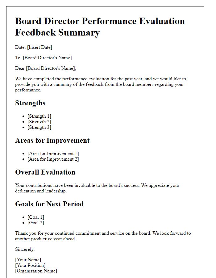 Letter template of board director performance evaluation feedback summary