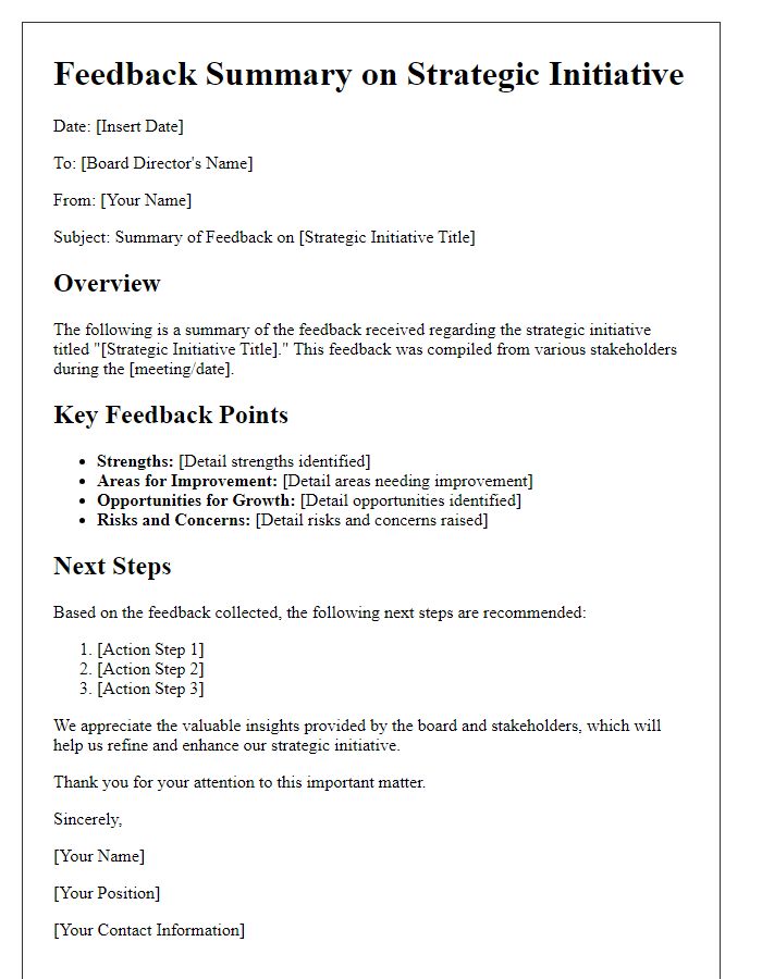 Letter template of board director strategic initiative feedback summary