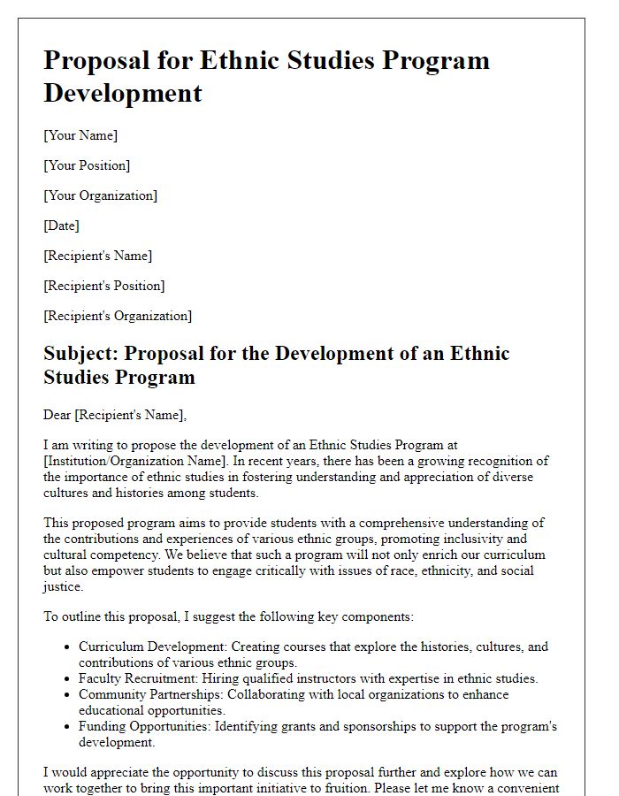 Letter template of proposal for ethnic studies program development.