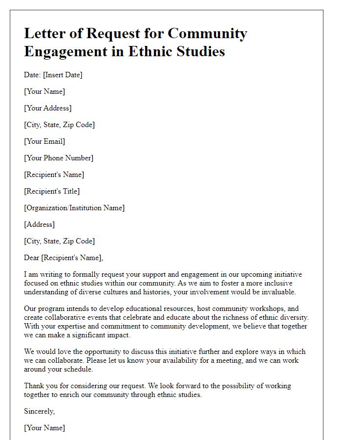 Letter template of request for community engagement in ethnic studies.