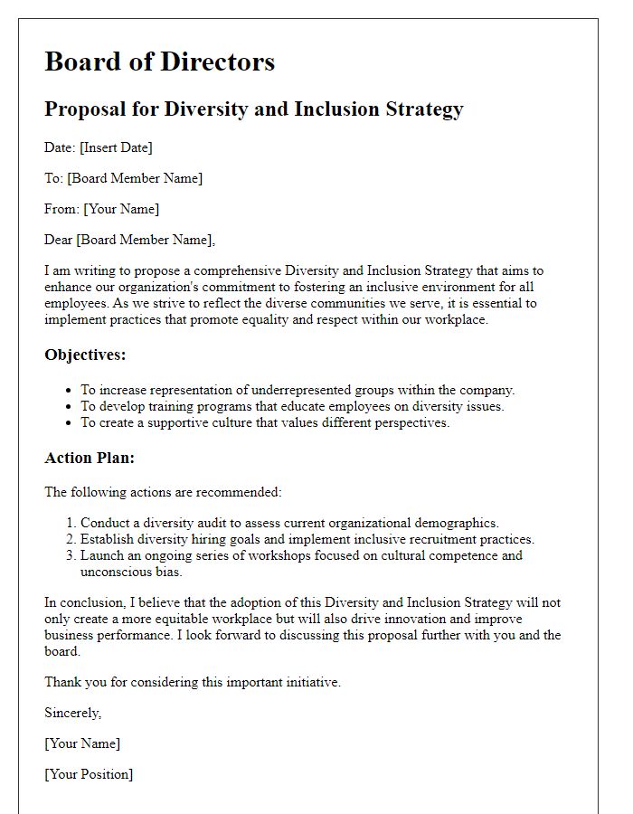 Letter template of board director diversity and inclusion strategy proposal