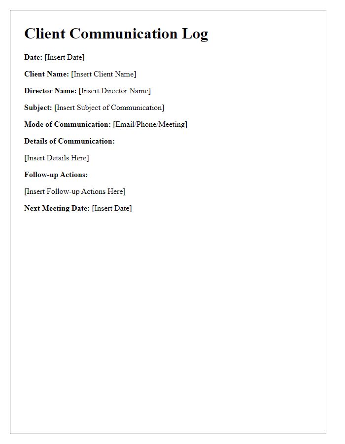 Letter template of board director client communication log