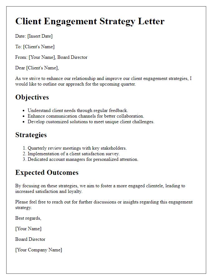 Letter template of board director client engagement strategy