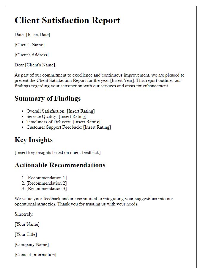 Letter template of board director client satisfaction report