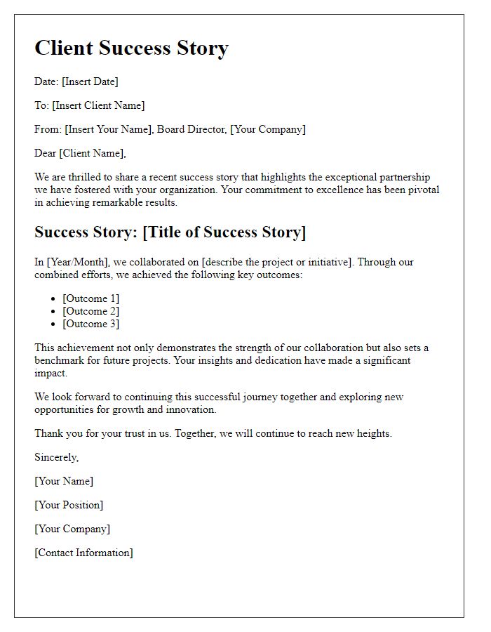 Letter template of board director client success stories