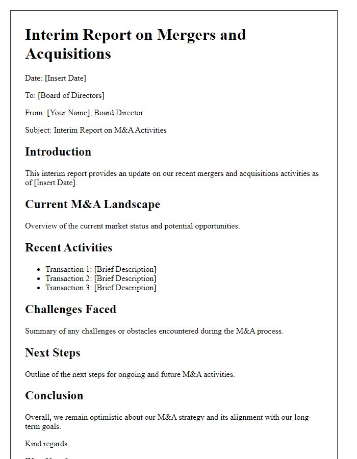 Letter template of board director M&A interim report