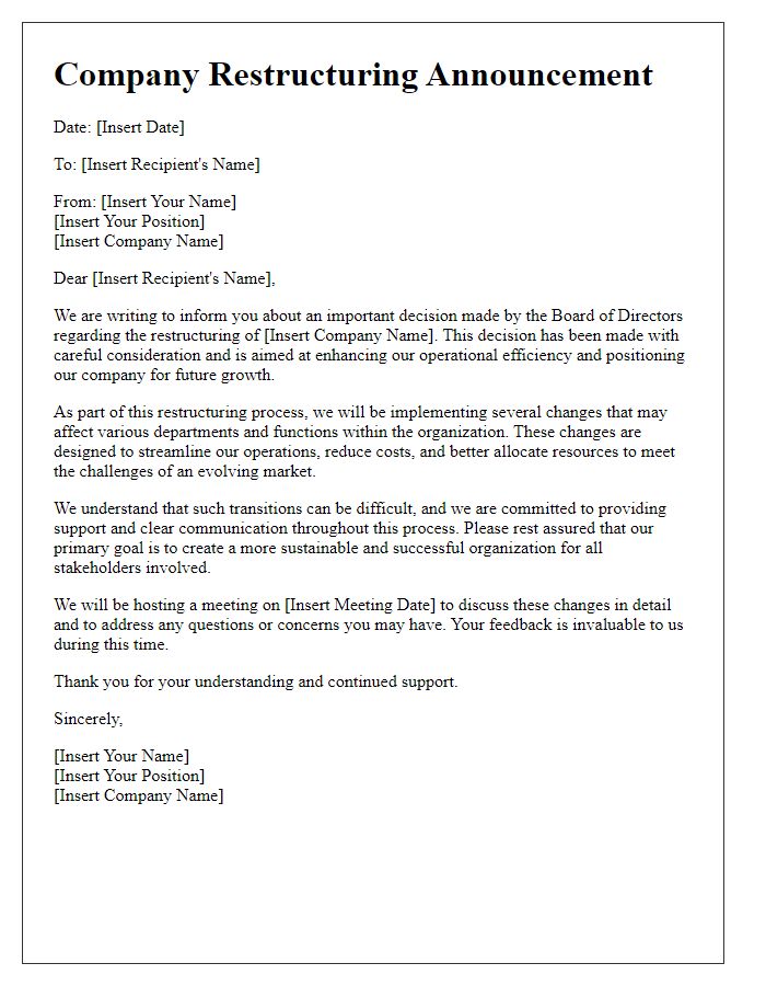 Letter template of board director for company restructuring announcement