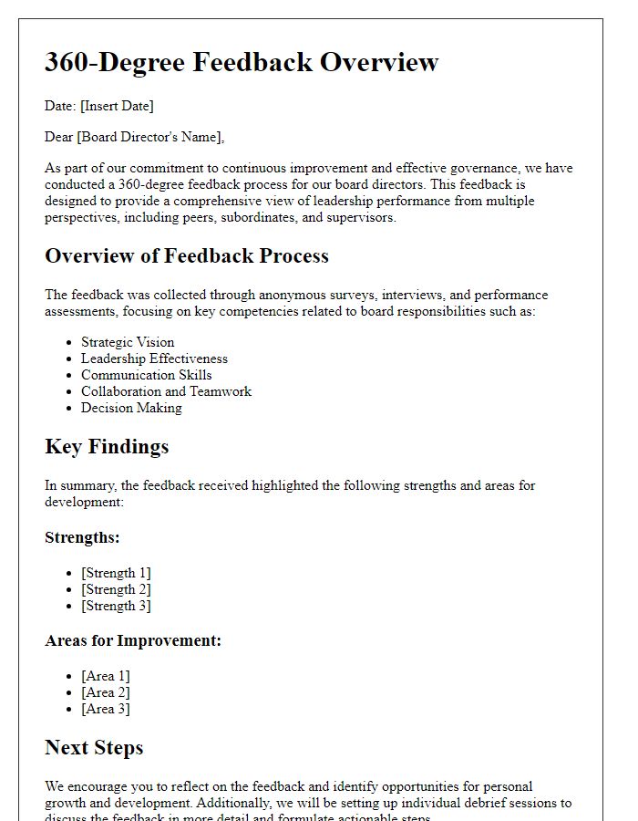 Letter template of board director 360-degree feedback overview