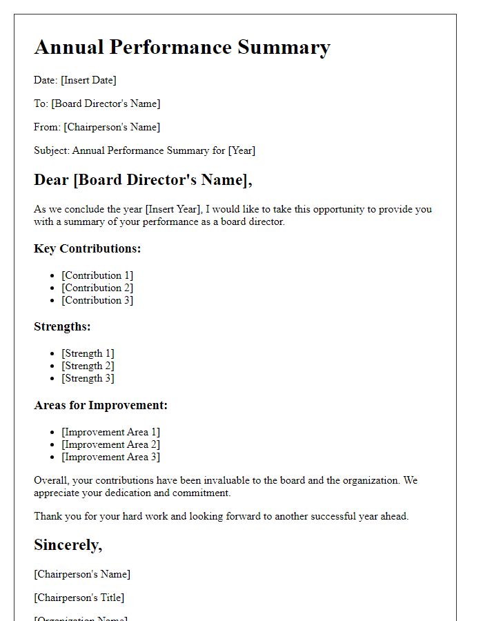 Letter template of board director annual performance summary