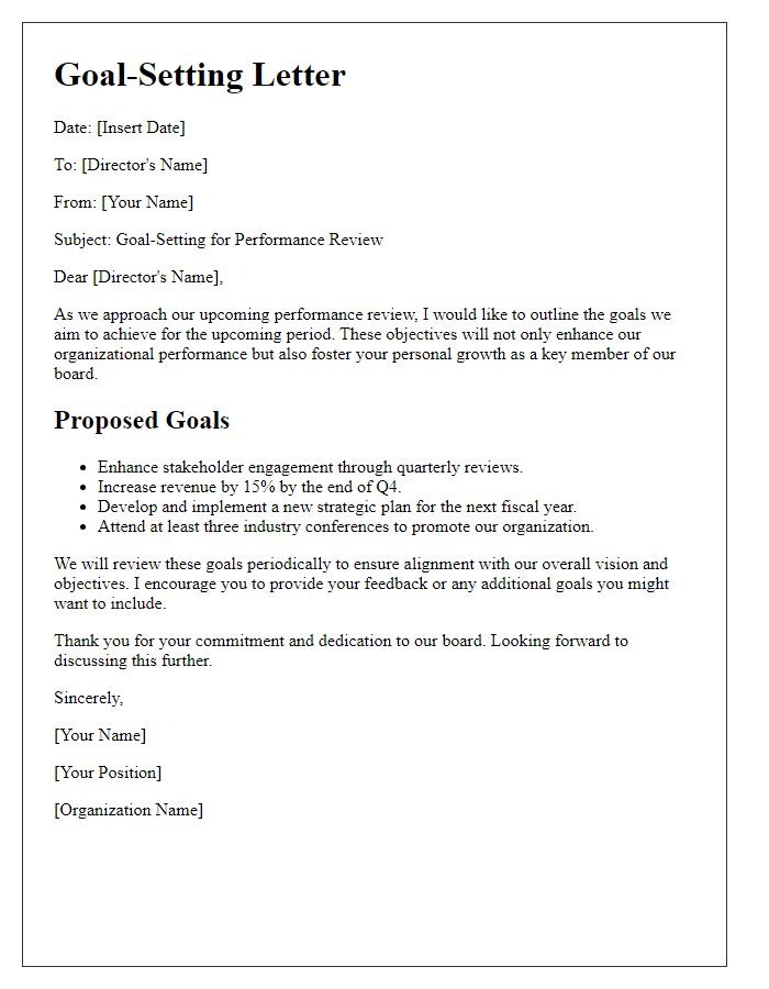 Letter template of board director goal-setting for performance