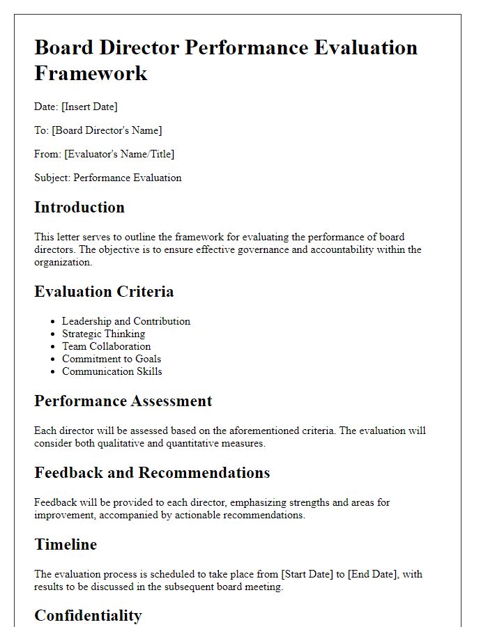 Letter template of board director performance evaluation framework