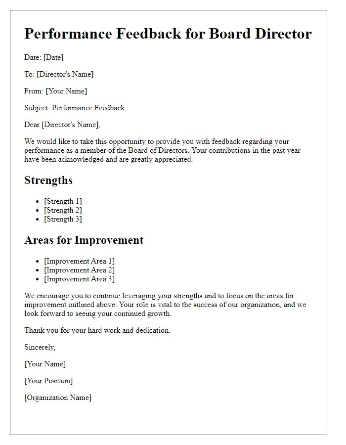 Letter template of board director performance feedback