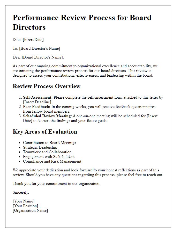 Letter template of board director performance review process